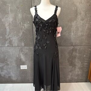 Vintage R&M Richards Midi Slip Dress Y2K Fairy Goth Floral Beaded Black 10  NEW